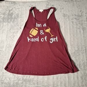 I'm Football & Wine Kind Of Girl Tank Top Burgundy Gold White Graphics Small
